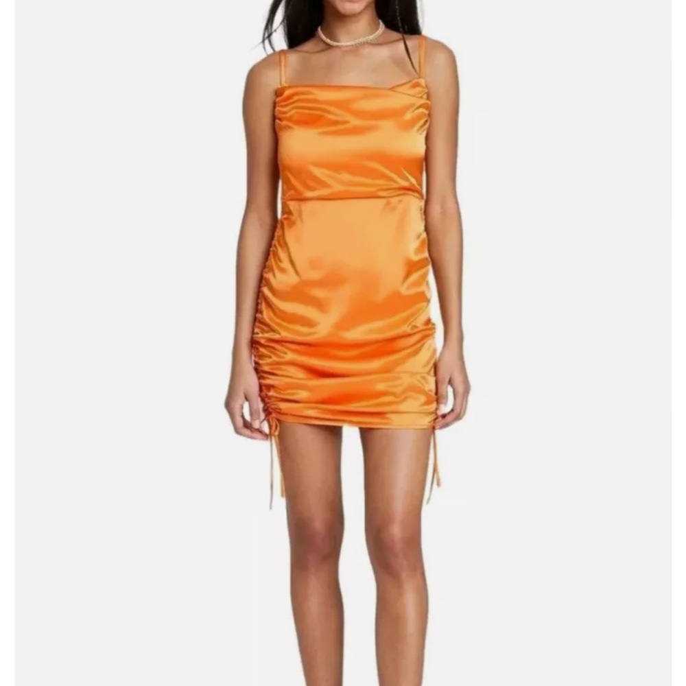 NWT Wild Fable Orange Satin Shiny Side Ruched Dress M
